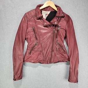 Free People Vintage Wine‎ Leather Biker Jacket Womens Size 0 Soft